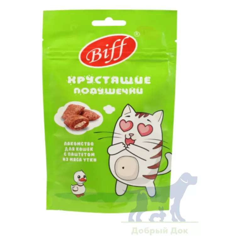 Хрустящие подушечки Biff д/кошек с паштетом из утки, 60г