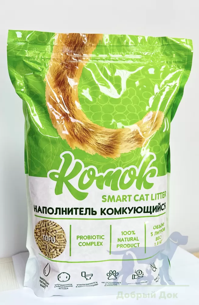 Комкующийся наполнитель для кошачьего туалета "Комок TOFU" (без аромата), 5л