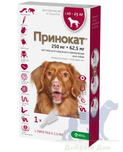 Принокат, капли для собак 10-25 кг от блох, клещей и гельминтов 