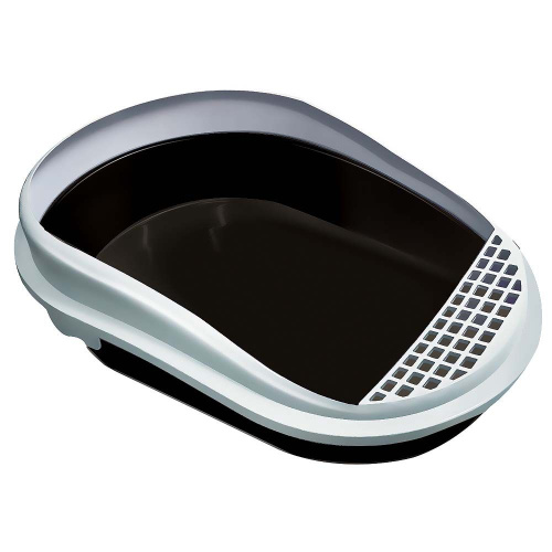 Туалет Furacao д/кошек большой овальный с бортом и сеткой, цвет черный  0782