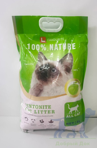 Наполнитель бентонитовый для кошачьего туалета с ароматом яблока 5л (4кг)